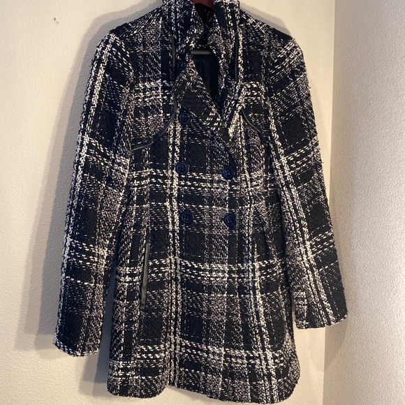 BCX Double Breasted Black & White Plaid Belted Jacket, Women’s size L - Picture 3 of 16